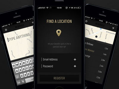 Reserved App app dark interface ios iphone location map search ui