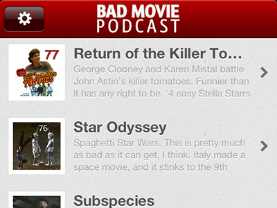 Bad Movie Podcast App iphone table view