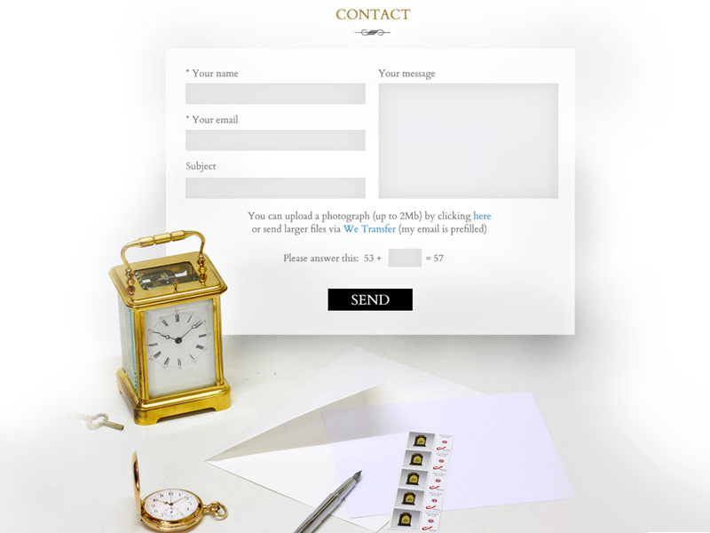 Contact page draft for a clock maker by Gilles Deketelaere on Dribbble