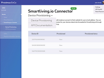 EnCo proximus admin interface iot ui