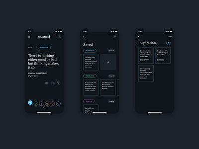 Small talk v1.2 7robots app dark mode humour inspiration knowledge on this day product design small talk tip typography ui ux word of the day