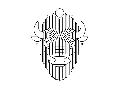 Bearded bull bison black and white buffalo bull geometric line minimal stroke vector