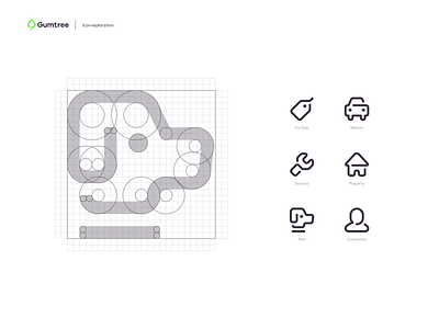 Gumtree Icon Exploration 7robots app community design exploration grid icon iconography line minimal motors pets property sale services stroke icon ui vector