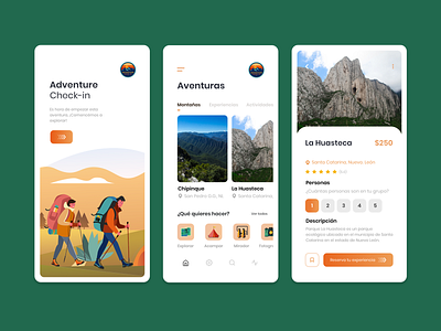 Adventure Check-in adventure app camping design exercise flat hike icon illustration mountain ui ux