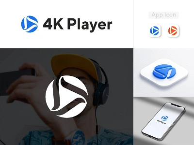 4K Player | Video Player 4k player 4k video app branding branding identity clean colorful creative design graphic design high definition logo logo design logotype minimalist modern popular trend video player watching