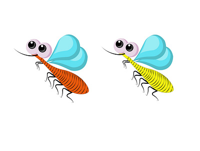 Moscito animals blue cartoon character design eyes flat fly illustration insects minimal object orange wings