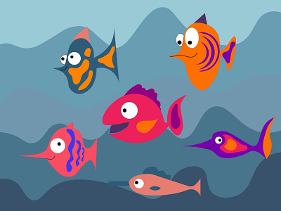 Fish design animal aquarium aquatic background blue cartoon character color colorful coral design dive exotic fish flat illustration logo minimal object vector