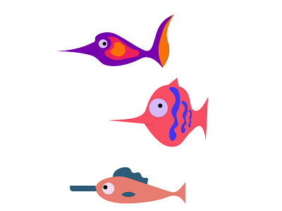 funny fish swimming aquarium cartoon character colorful design fish flat illustration minimal vector