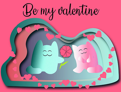Happy cat couple St. Valentine's Day greetings card affectionate background be mine cartoon cat colorful emotion happy couple happyness heart holidays i love you illustration love marriage pleased together valentine