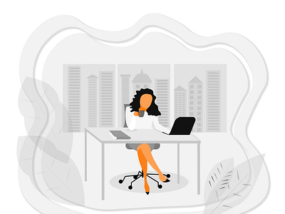 Businesswoman in an office in megapolice