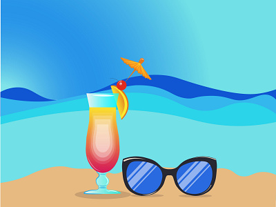 Summer dream vacation illustration with sunglasses beach cartoon fun happy holiday illustration joy leisure ocean sand sea shoe summer sun sunglasses sunshine travel tropical vacation wave