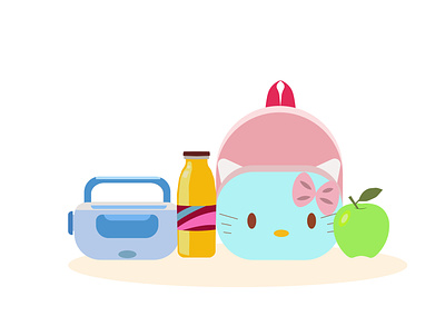 Hello Kitty lunch set apple bag box eat element flat food healthy illustration isolated lunch lunchbox meal nutrition object pack package school set snack