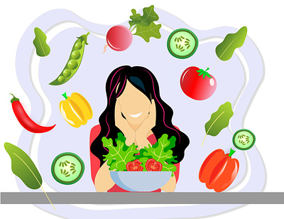 healthy eating concept concept detox diet flat girl healthy illustration minimal natural object sitting smiling spa vegetables