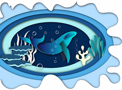 papercut ocean blue corals ecology ecommerce fauna illustration ocean papercut poster vestor whale