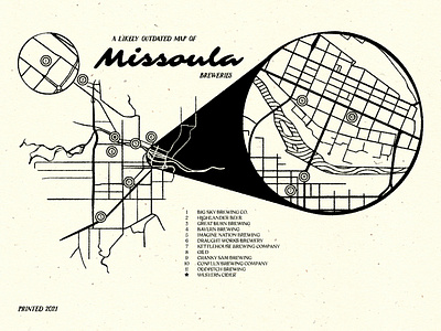 Missoula Brewery Map (The Wren) design graphic design illustration