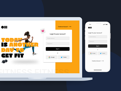 Login Screen for a fitness website app design minimal ui website