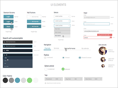 UI Elements — work in progress guides kit primetag style guide toolkit ui ui elements