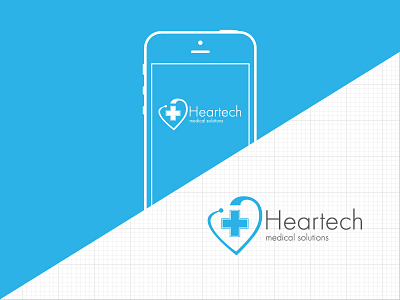 Heartech Medical Agency aid beat blue branding grey heart hospital iphone logo medical mockup wireframe