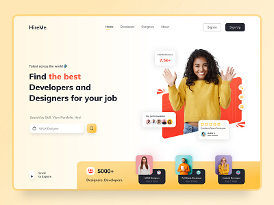 HireMe - IT talent across the world branding character design designer dribbble flat freelancer job logotype minimal photoshop sketch talent ui web