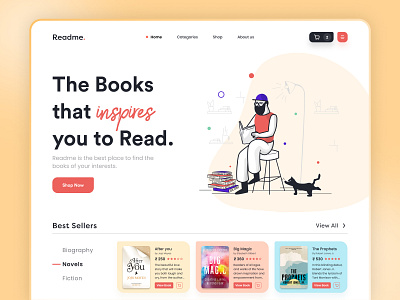 Book Shop - Readme book book app book store ebook landing page library minimal online book store trending ui design web header