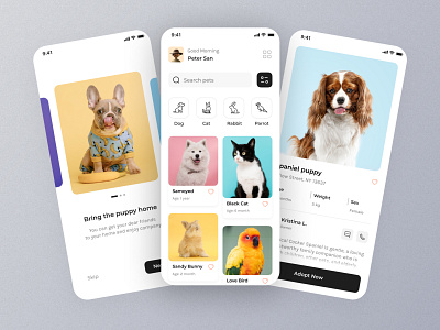 Pet Adoption adoption animal app design cat dog flat minimal pet pet app pet care pet shop pet store trending ui design ux