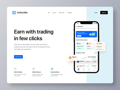 Crypto Trading bitcoin clean crypto currency landing page minimal trading trends ui ui design ux wallet web header