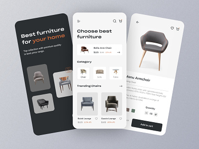 Furniture Appt app design chair clean e-commerce figma furniture minimal mobile mobile app modern online sofa store ui ui design ux