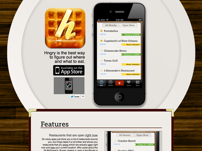 Hngry website app decide eat food hngry iphone menu plate restaurant waffle wood