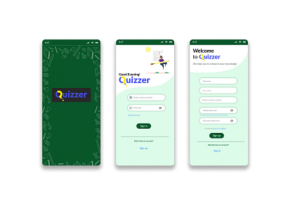 Sign Up page for Quizzer- An online quiz mobile application