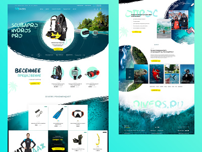 Divers / Title blocks blue catalog design divers diving ecommerce grid layout news ocean promo sea site ui