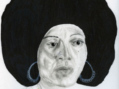 Angela Davis, Mixed Media charcoal drawing illustration mixed media