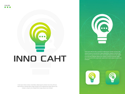 inno chat brand identity communication creative design flat innovation light bulb logo minimalist modern modern logo tech text logo