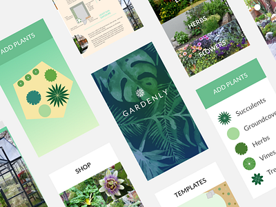 Gardenly UI Moodboard Work In Progress Mobile First addplants flowers gardening gardenly gardenshop greenhouse herbs houseplants ios landscaping mobile nature permaculture plants store