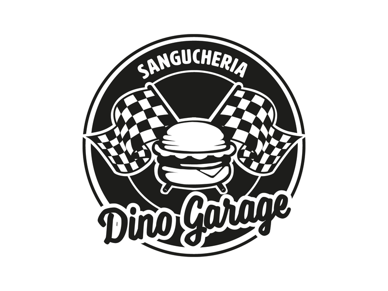Dino garage v3 black brand design brand identity branding cars flat food illustration logo racing restaurant white