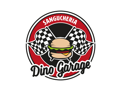 Dino garage v4 brand design brand identity branding cars colors design flat food hamburger illustration logo racing red restaurant