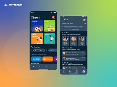 easycancha app app design app designer app ui dark dark mode dark theme design mobile mode schedule sport app sports ui