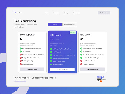 Pricing page for a web app