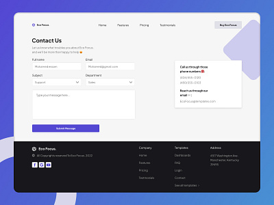 Contact us Page Eco Focus. Project