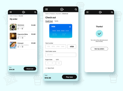 Check out Coffee app app checkout creditcard design ui ux