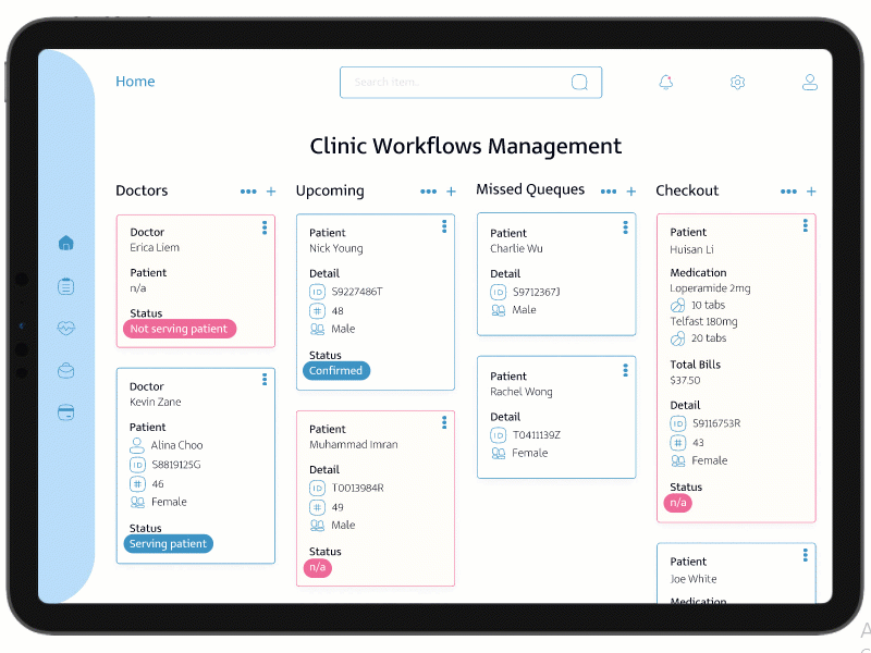 Hospital Workflow Management adobe xd dribbbleindo figma hospital hovering interaction design management dashboard ui ux