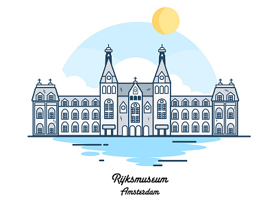 Amsterdam Rijksmuseum amsterdam city clouds design flat icon illustration museum simple vector