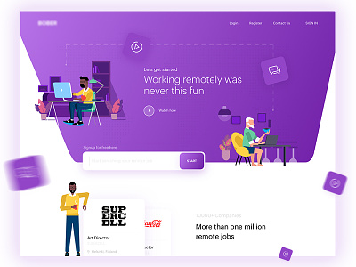 Remote Job Search Engine illustration job landing page office people purple remote search web website