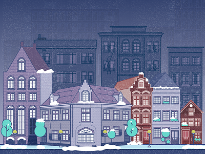 Snowing in the city building christmas city google illustration night snow snowing