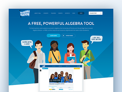 Algebra Nation Website algebra blue costarica education flat homepage illustration kids math new ui user interface web design website