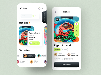 Rypto-NFT Marketplace app appdesign crypto design illustration interface marketplace mobile mobile app mobileapp nft shop ui design