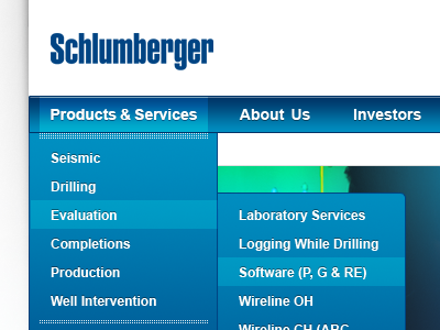 Schlumberger drop down nav blue nav