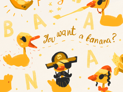 banana party cartoon duck illustration yellow