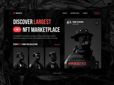 NFT MARKETPLACE 3d crypto hype landing page marketplace monkey nft ui vr web