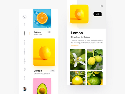 Fruit app card clean design food fruit ios iphonex lemon mobile orange ui ux