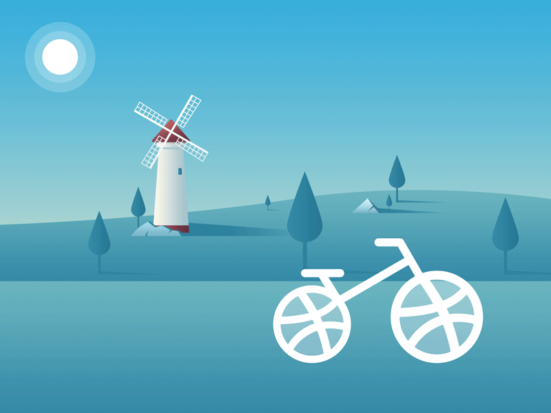 Hello Dribbble animation bicycle bike design dribbble gif mobile ue ui ux web windmill